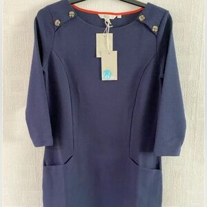 Boden Navy Shift Dress with Shoulder Buttons